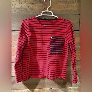 Ralph Lauren Red and Blue Striped Long Sleeve Tee